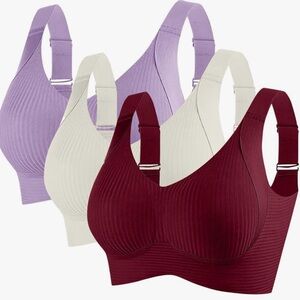 3 bras. Wine, lilac and Cream Ribbed